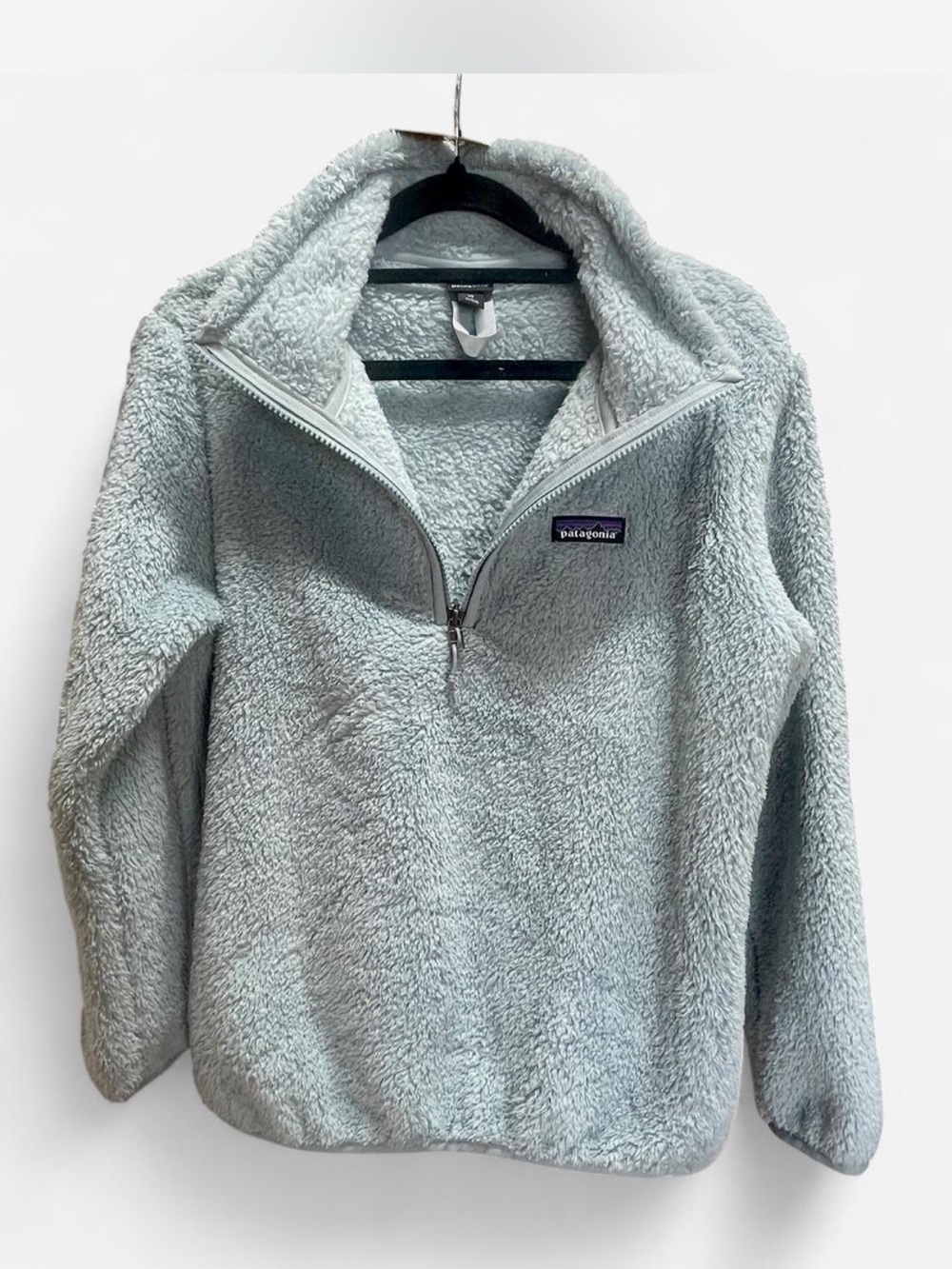 Patagonia 3/4 Zip Light Blue Fuzzy Pullover with Black Logo Tag